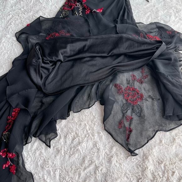 Sue Wong beaded sequin rose floral silk dress midi maxi gown prom asymmetrical M - Picture 9 of 15